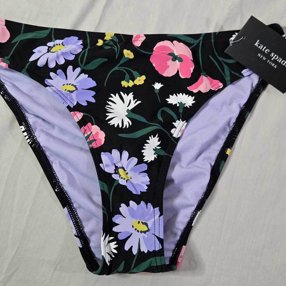 Kate Spade New York High Cut Bikini‎ Bottom XS Black Floral New With Tags